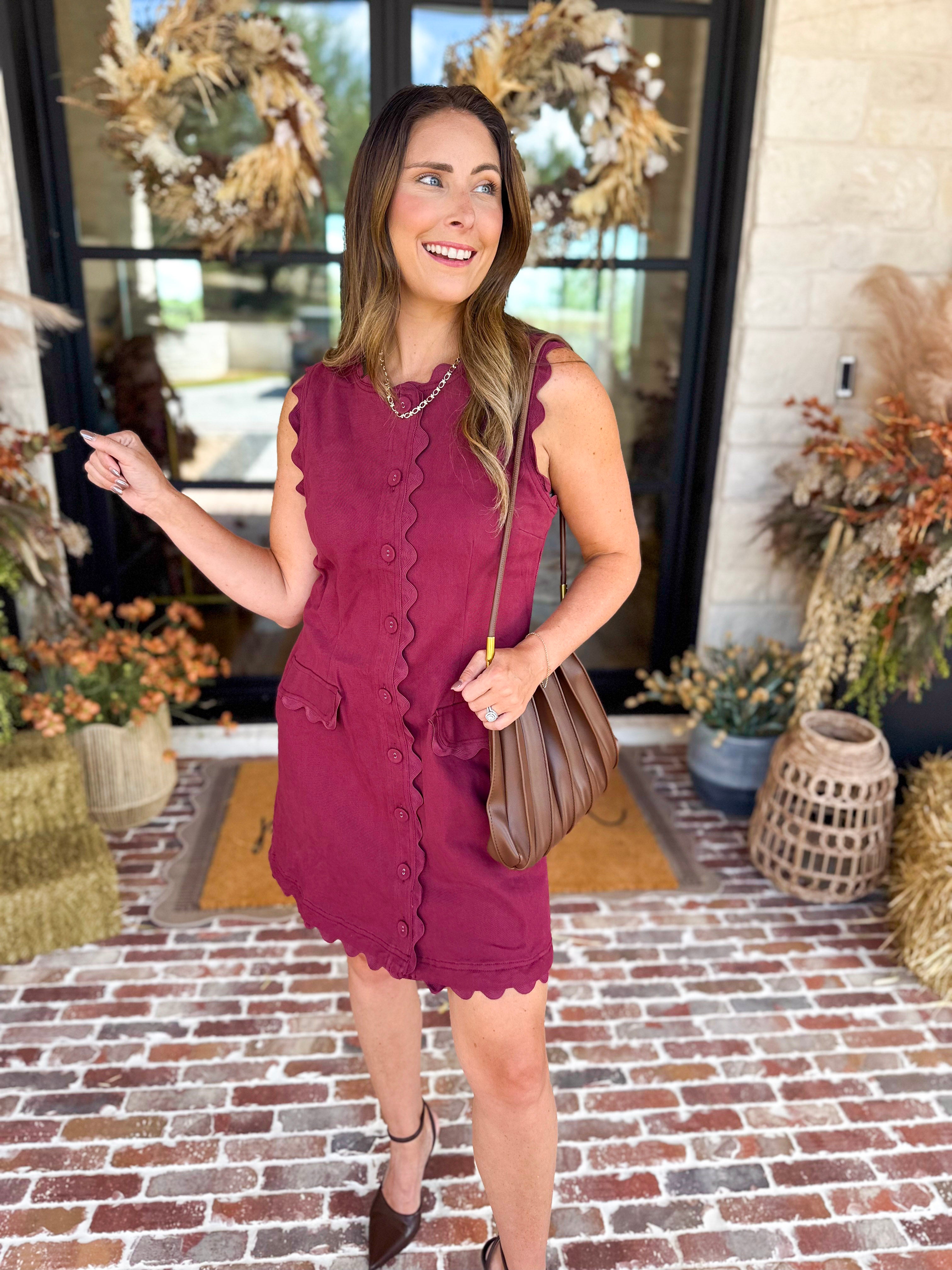 Weekend Plans Ric Rac Mini Dress - Wine-510 Mini-ENTRO-July & June Women's Fashion Boutique Located in San Antonio, Texas