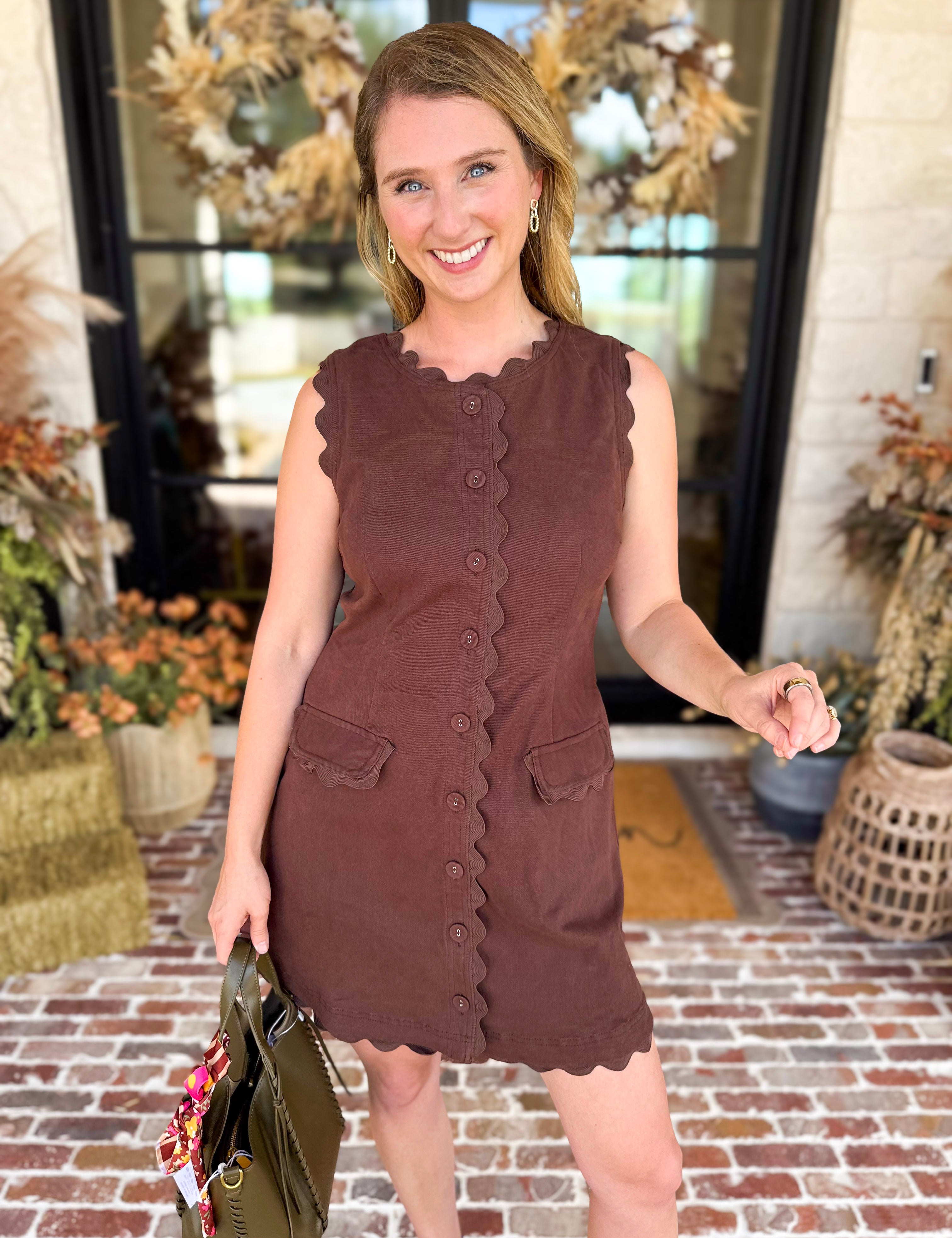 Weekend Plans Ric Rac Mini Dress - Brown-510 Mini-ENTRO-July & June Women's Fashion Boutique Located in San Antonio, Texas