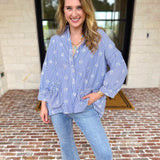 Seashell Flow Button Down Blouse-200 Fashion Blouses-FATE-July & June Women's Fashion Boutique Located in San Antonio, Texas