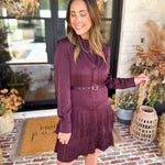 Current Air - Bordeaux Pleated Satin Mini Dress-510 Mini-CURRENT AIR CLOTHING-July & June Women's Fashion Boutique Located in San Antonio, Texas