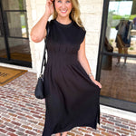 Polished Pin-Tuck Midi Dress-500 Midi-ENTRO-July & June Women's Fashion Boutique Located in San Antonio, Texas
