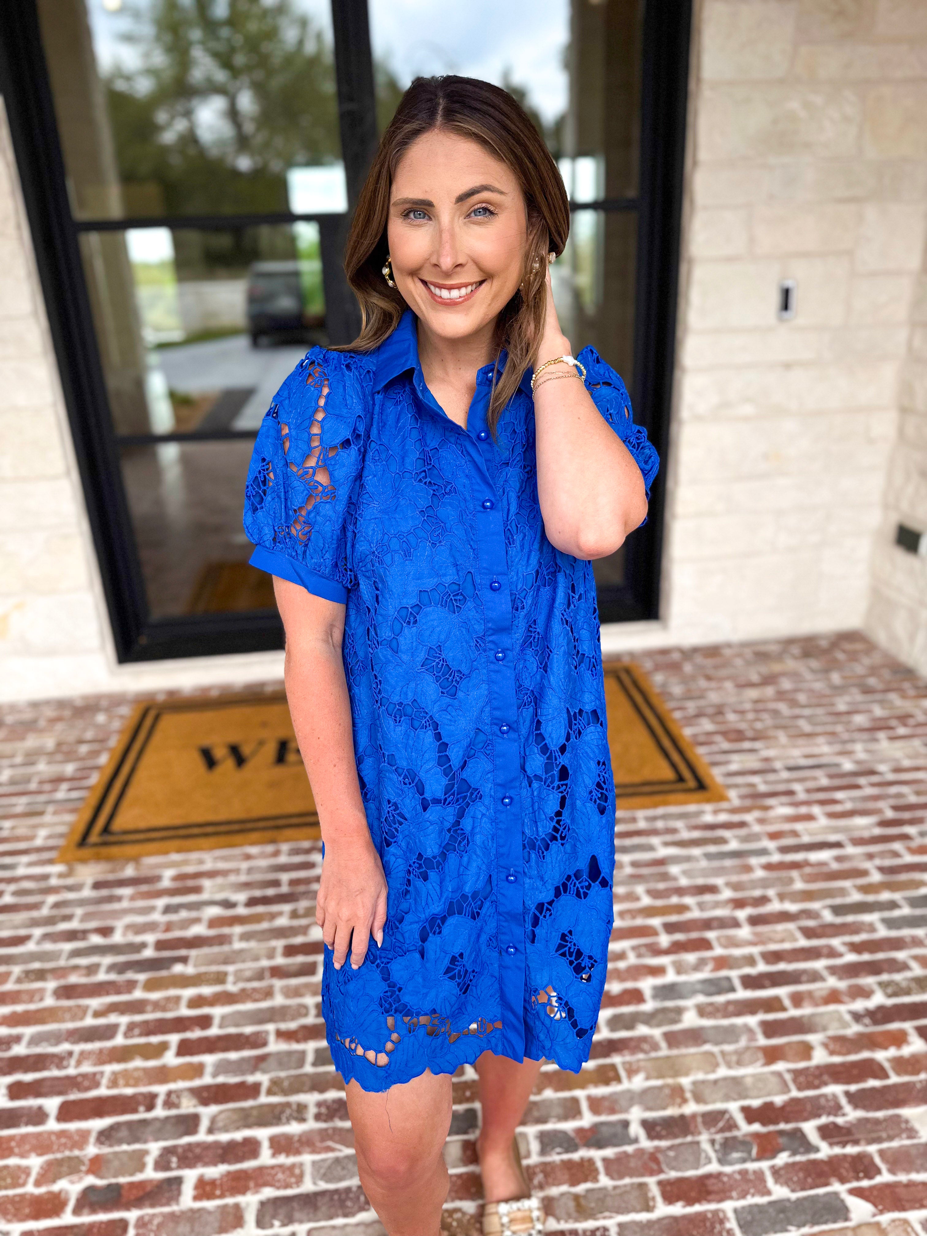 Anna Lace Mini Dress - Royal Blue-510 Mini-JODIFL-July & June Women's Fashion Boutique Located in San Antonio, Texas