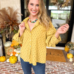 Golden Bubble Sleeve Blouse-200 Fashion Blouses-JODIFL-July & June Women's Fashion Boutique Located in San Antonio, Texas