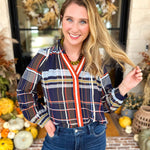 THML - Lightweight Sundown Plaid Blouse-200 Fashion Blouses-THML-July & June Women's Fashion Boutique Located in San Antonio, Texas
