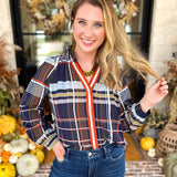 THML - Lightweight Sundown Plaid Blouse-200 Fashion Blouses-THML-July & June Women's Fashion Boutique Located in San Antonio, Texas