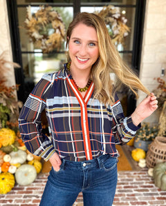 THML - Lightweight Sundown Plaid Blouse-200 Fashion Blouses-THML-July & June Women's Fashion Boutique Located in San Antonio, Texas