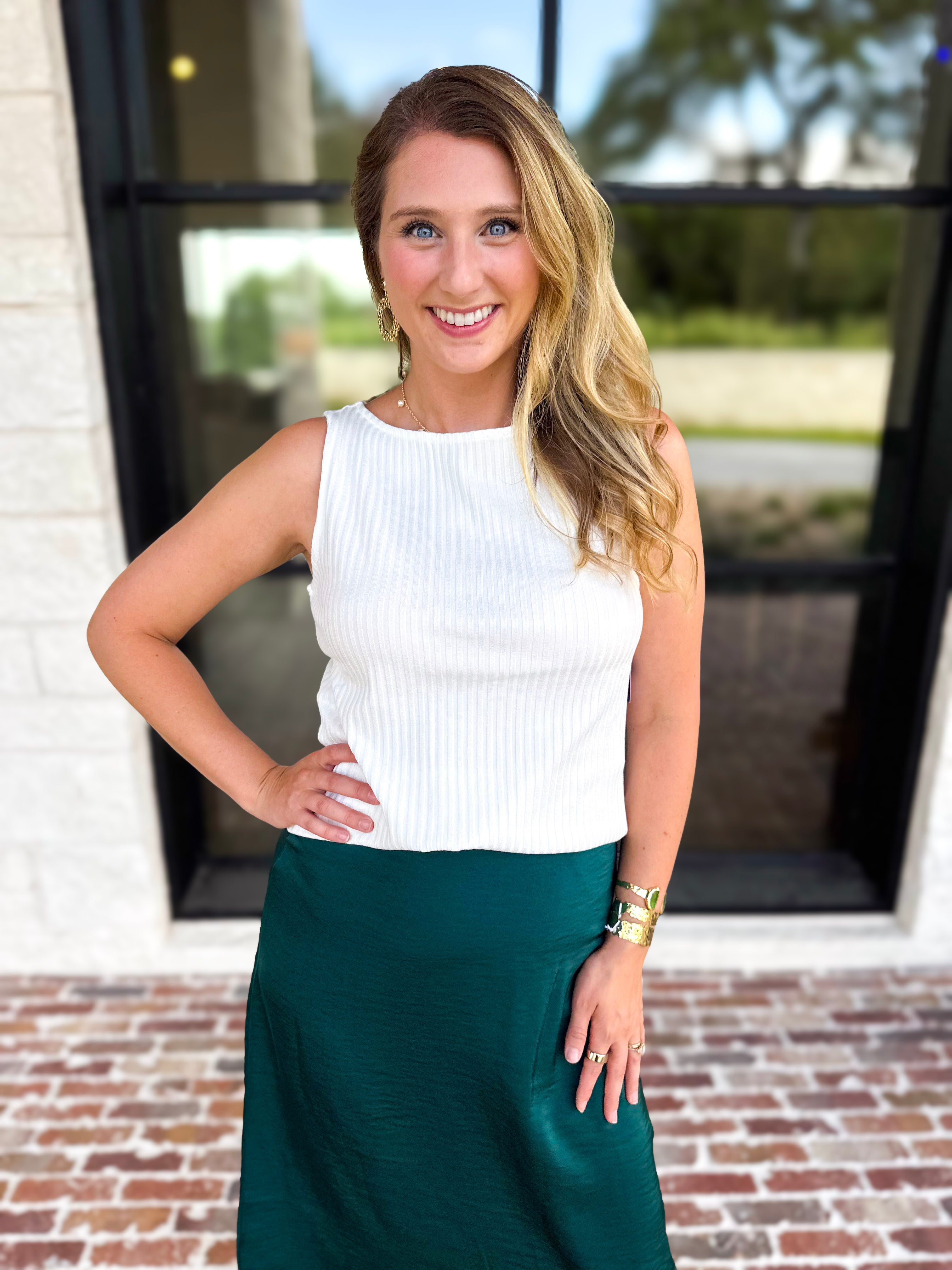 Liverpool - Classic Boatneck Knit Tank - White-210 Casual Blouses-LIVERPOOL JEANS COMPANY-July & June Women's Fashion Boutique Located in San Antonio, Texas