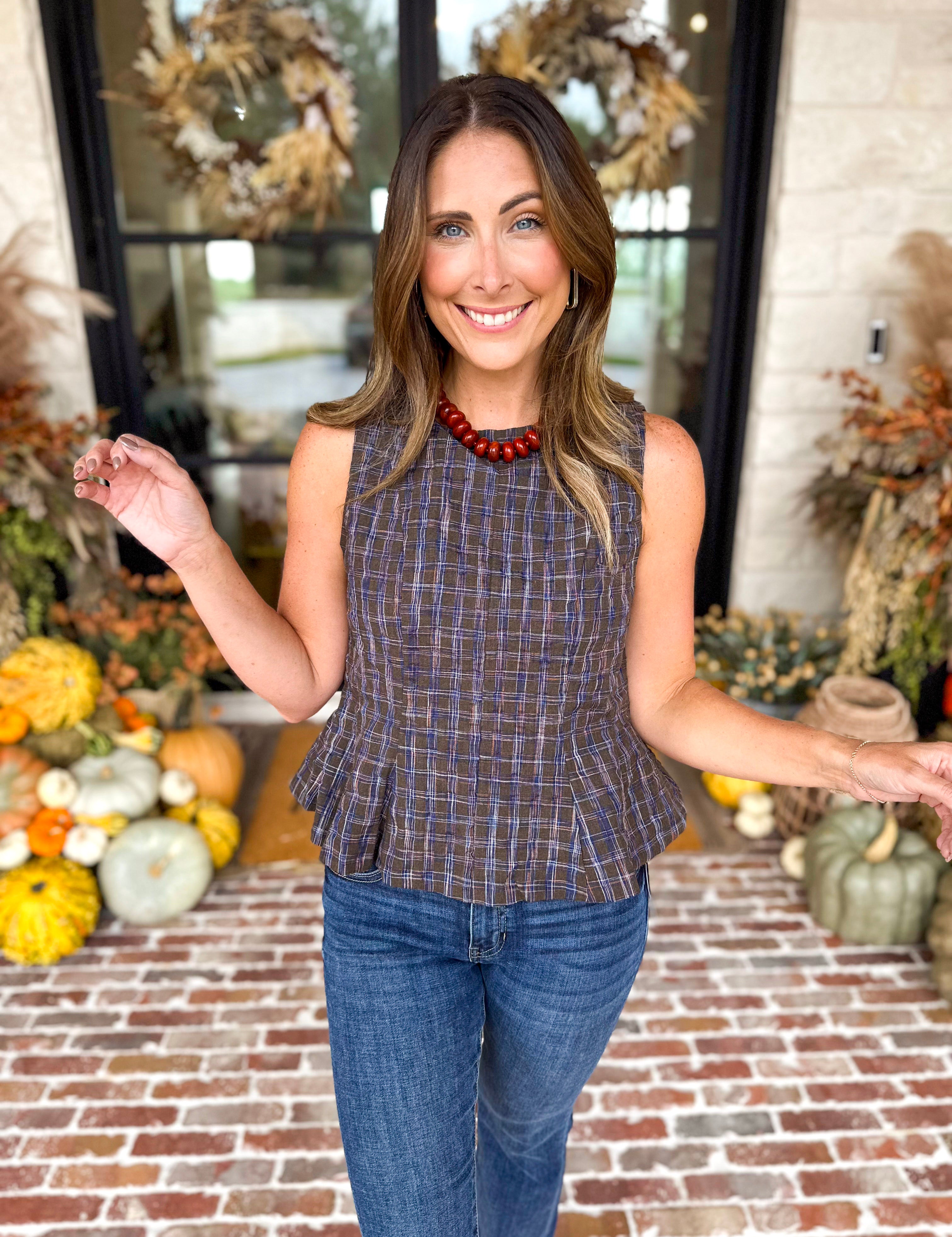 THML - Stonewash Peplum Blouse-200 Fashion Blouses-THML-July & June Women's Fashion Boutique Located in San Antonio, Texas