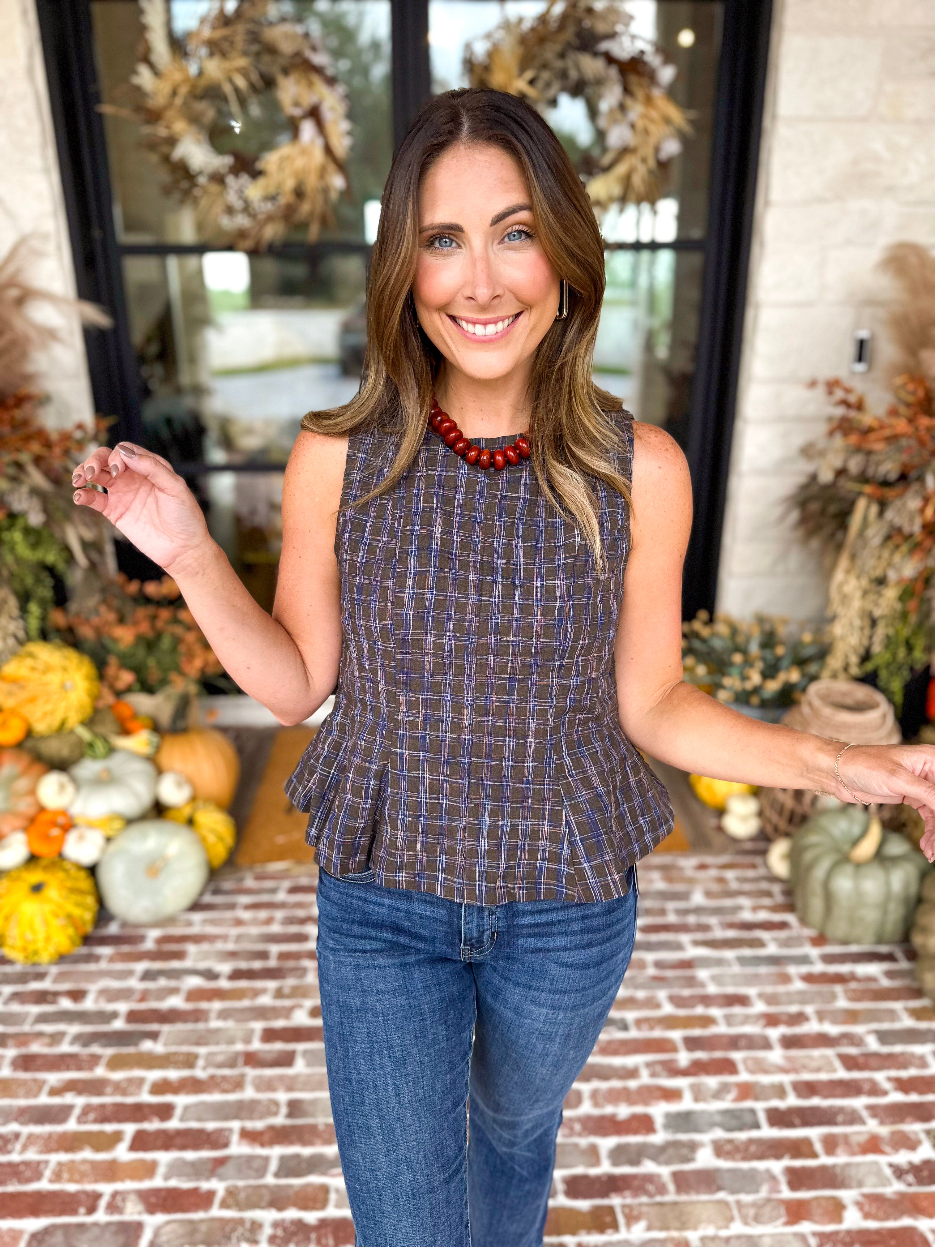 THML - Stonewash Peplum Blouse-200 Fashion Blouses-THML-July & June Women's Fashion Boutique Located in San Antonio, Texas