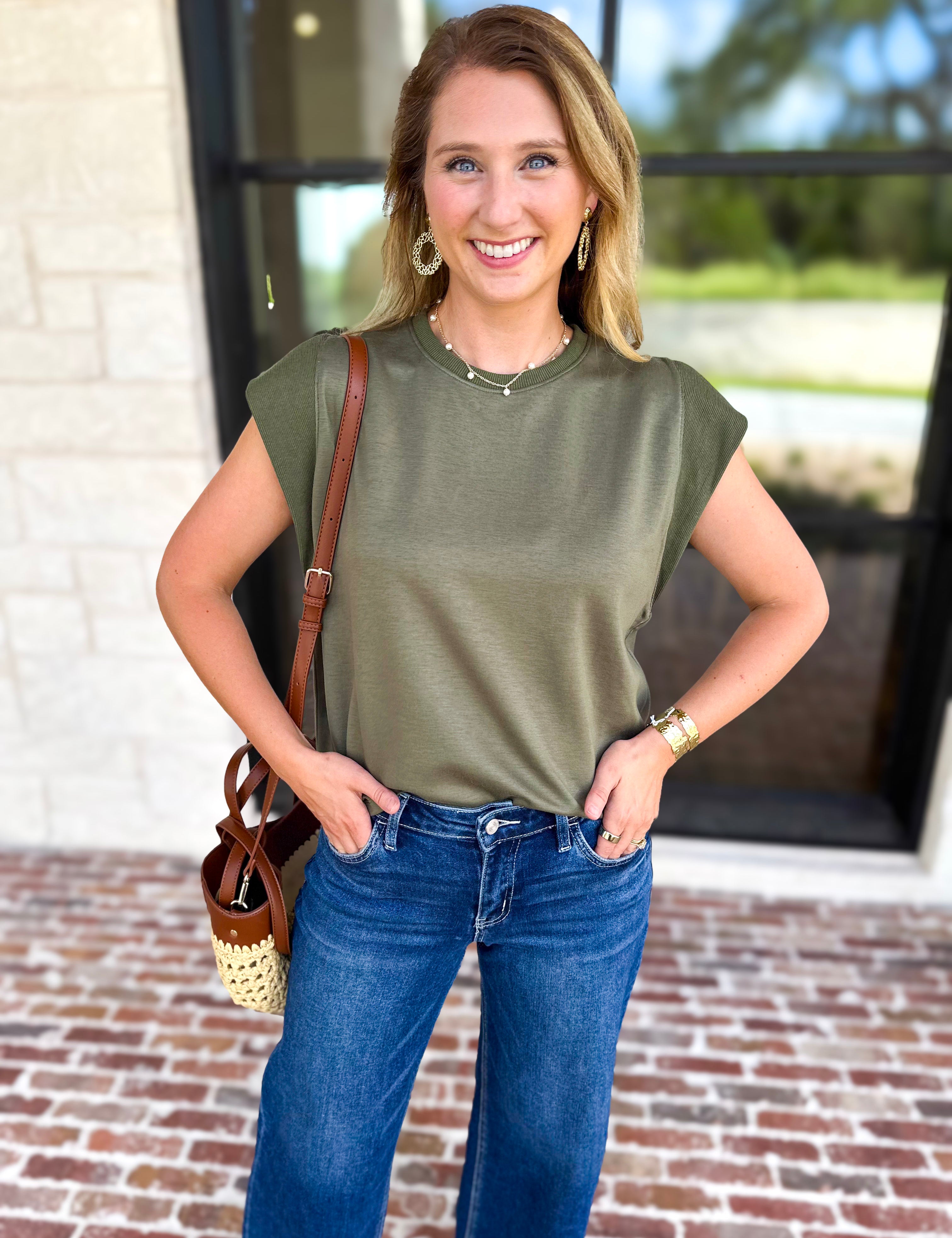 Chic Essentials Top - Olive-210 Casual Blouses-ENTRO-July & June Women's Fashion Boutique Located in San Antonio, Texas