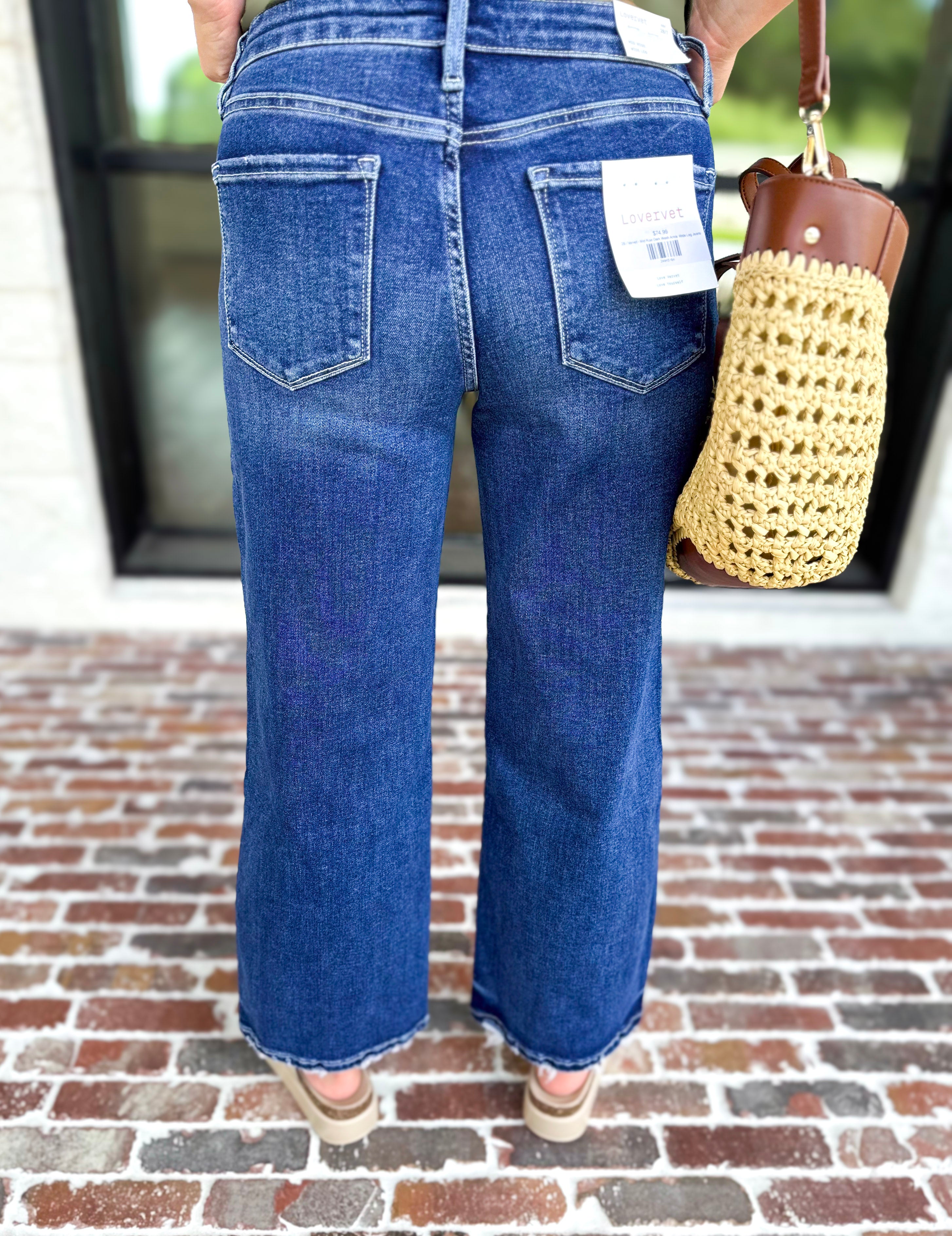 Vervet - Mid Rise Dark Wash Ankle Wide Leg Jeans-420 Denim-VEVERT BY FLYING MONKEY-July & June Women's Fashion Boutique Located in San Antonio, Texas