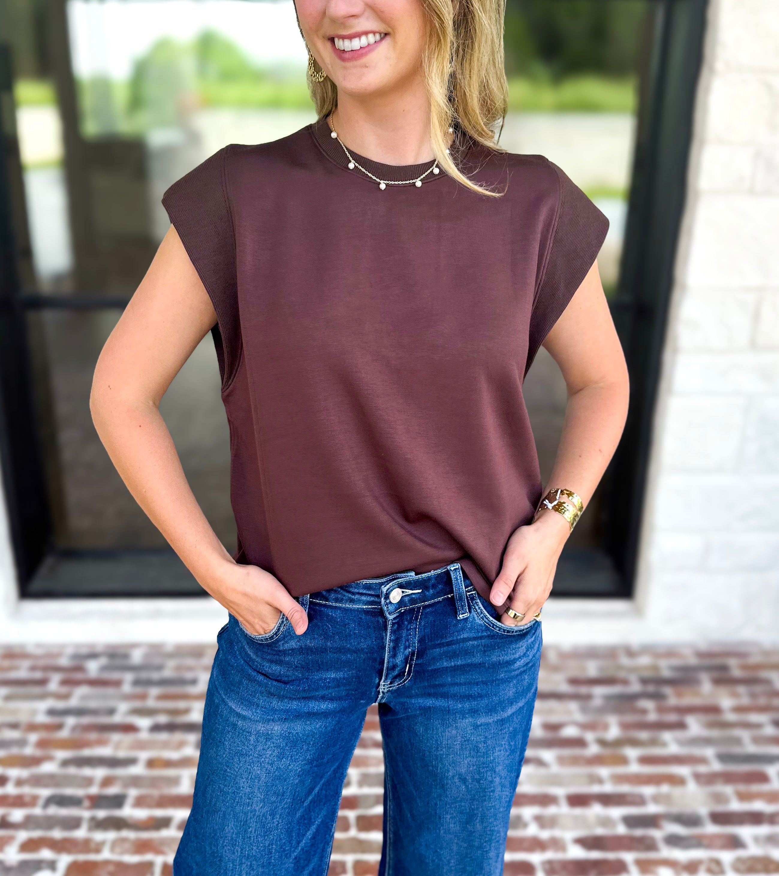 Chic Essentials Top - Espresso-210 Casual Blouses-ENTRO-July & June Women's Fashion Boutique Located in San Antonio, Texas