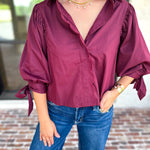 The Campbell Button Down Blouse - Merlot-200 Fashion Blouses-ENTRO-July & June Women's Fashion Boutique Located in San Antonio, Texas