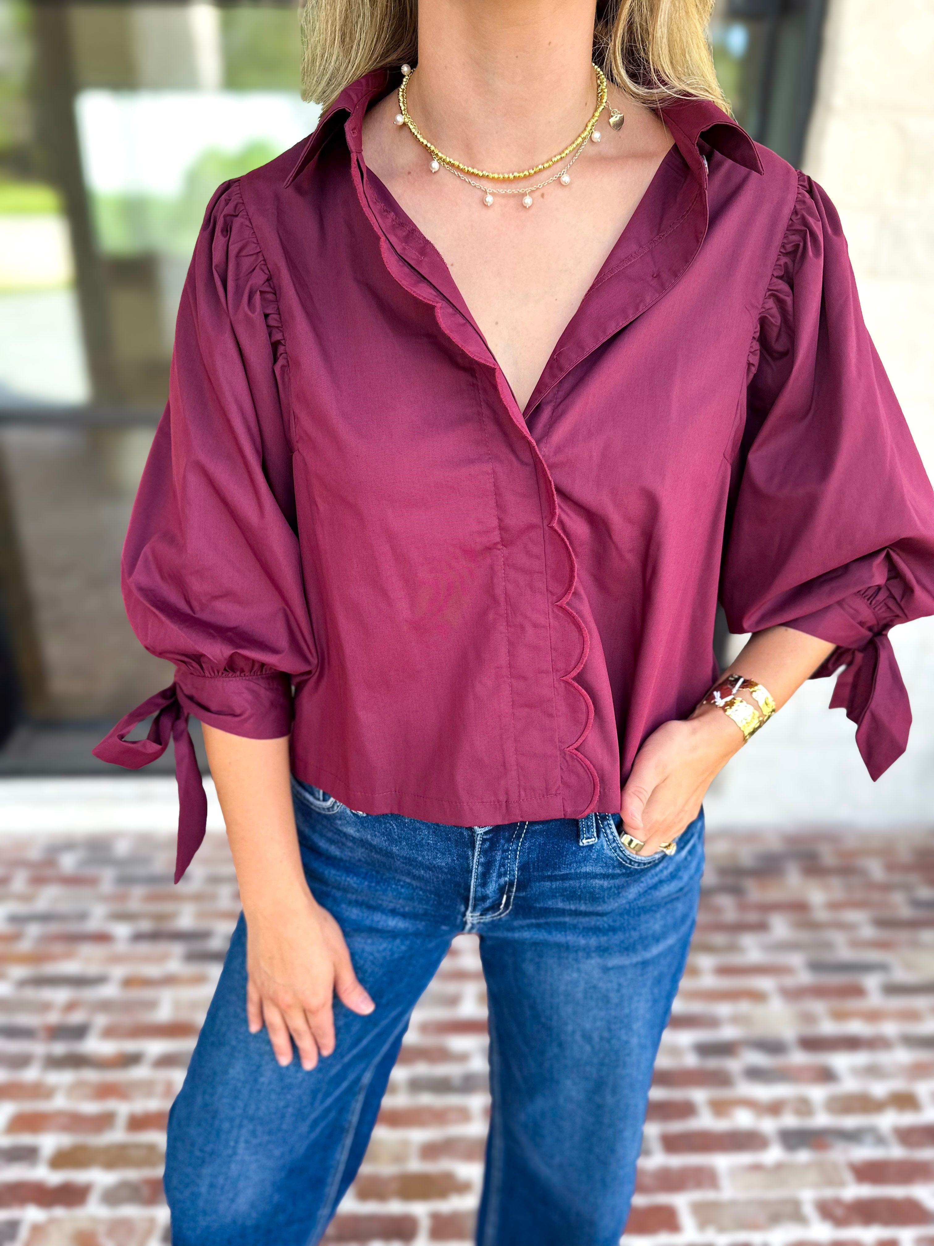 The Campbell Button Down Blouse - Merlot-200 Fashion Blouses-ENTRO-July & June Women's Fashion Boutique Located in San Antonio, Texas