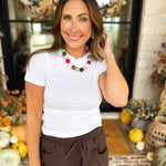 Micro-Ribbed Athleisure Top - Classic White-210 Casual Blouses-MONO B-July & June Women's Fashion Boutique Located in San Antonio, Texas