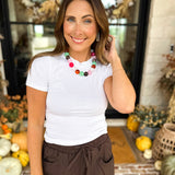 Micro-Ribbed Athleisure Top - Classic White-210 Casual Blouses-MONO B-July & June Women's Fashion Boutique Located in San Antonio, Texas