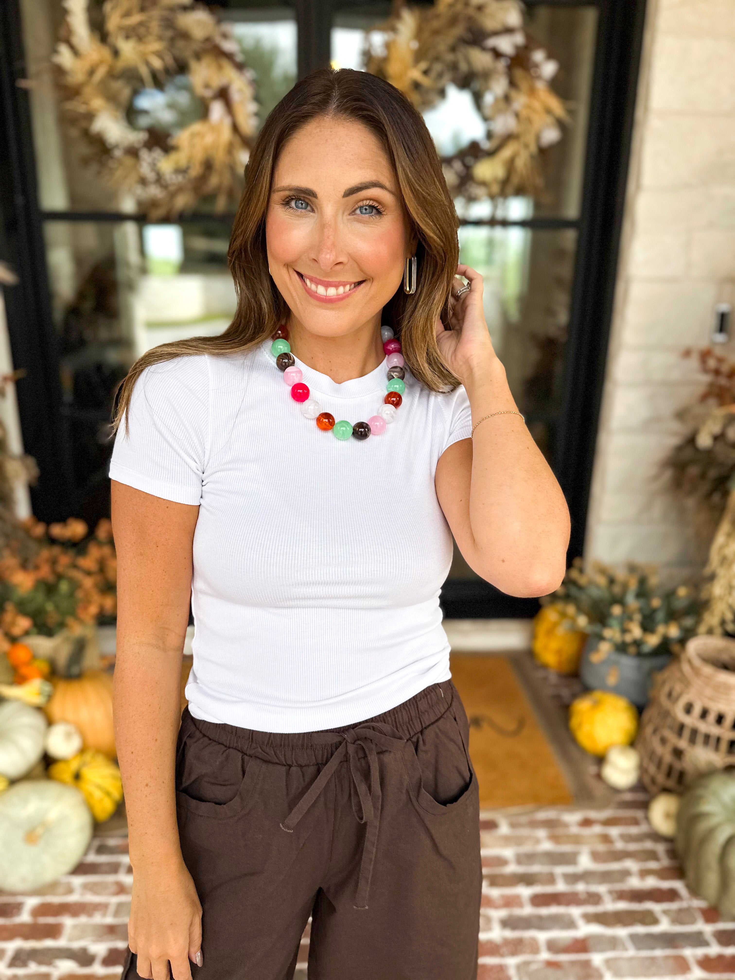 Micro-Ribbed Athleisure Top - Classic White-210 Casual Blouses-MONO B-July & June Women's Fashion Boutique Located in San Antonio, Texas