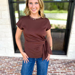 Essentials Knotted Blouse - Chocolate-200 Fashion Blouses-ENTRO-July & June Women's Fashion Boutique Located in San Antonio, Texas