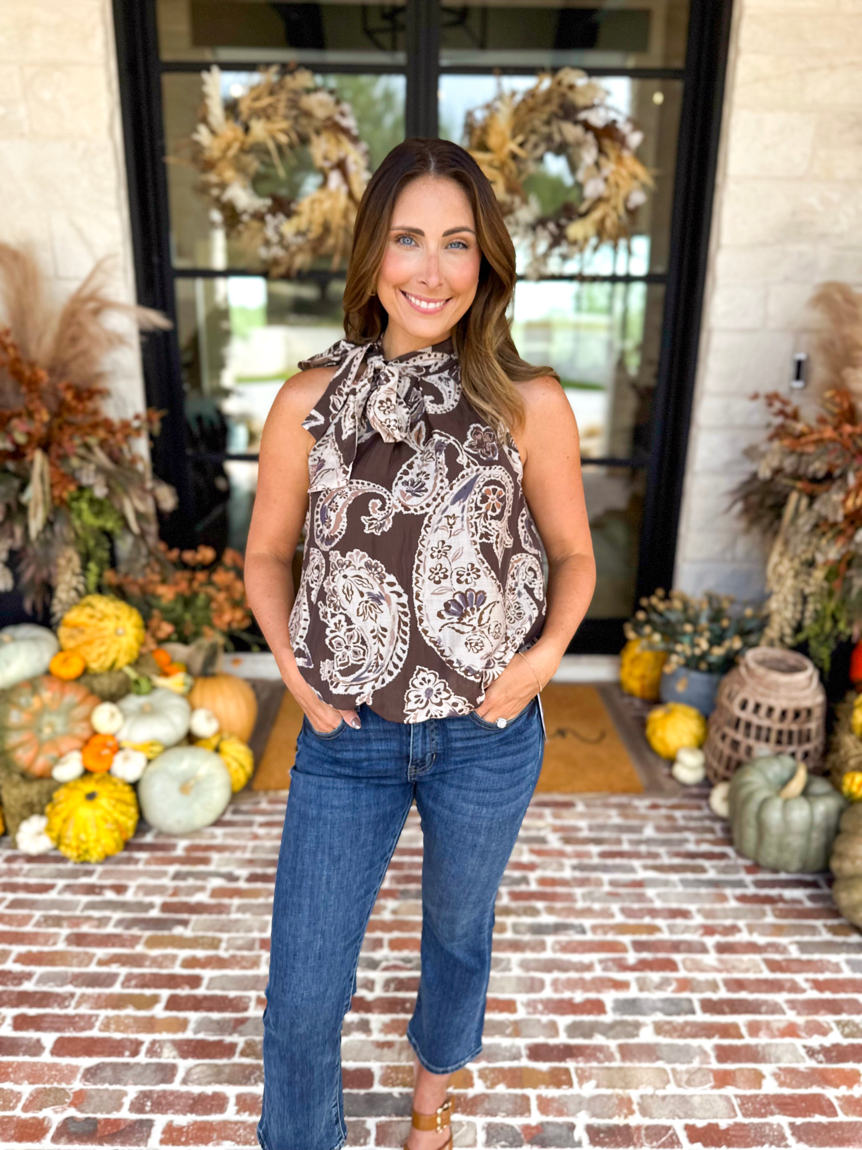 THML - Painted Floral Halter Blouse-200 Fashion Blouses-THML-July & June Women's Fashion Boutique Located in San Antonio, Texas