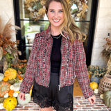 Liverpool - Wine Country Tweed & Fringe Jacket-600 Outerwear-LIVERPOOL JEANS COMPANY-July & June Women's Fashion Boutique Located in San Antonio, Texas
