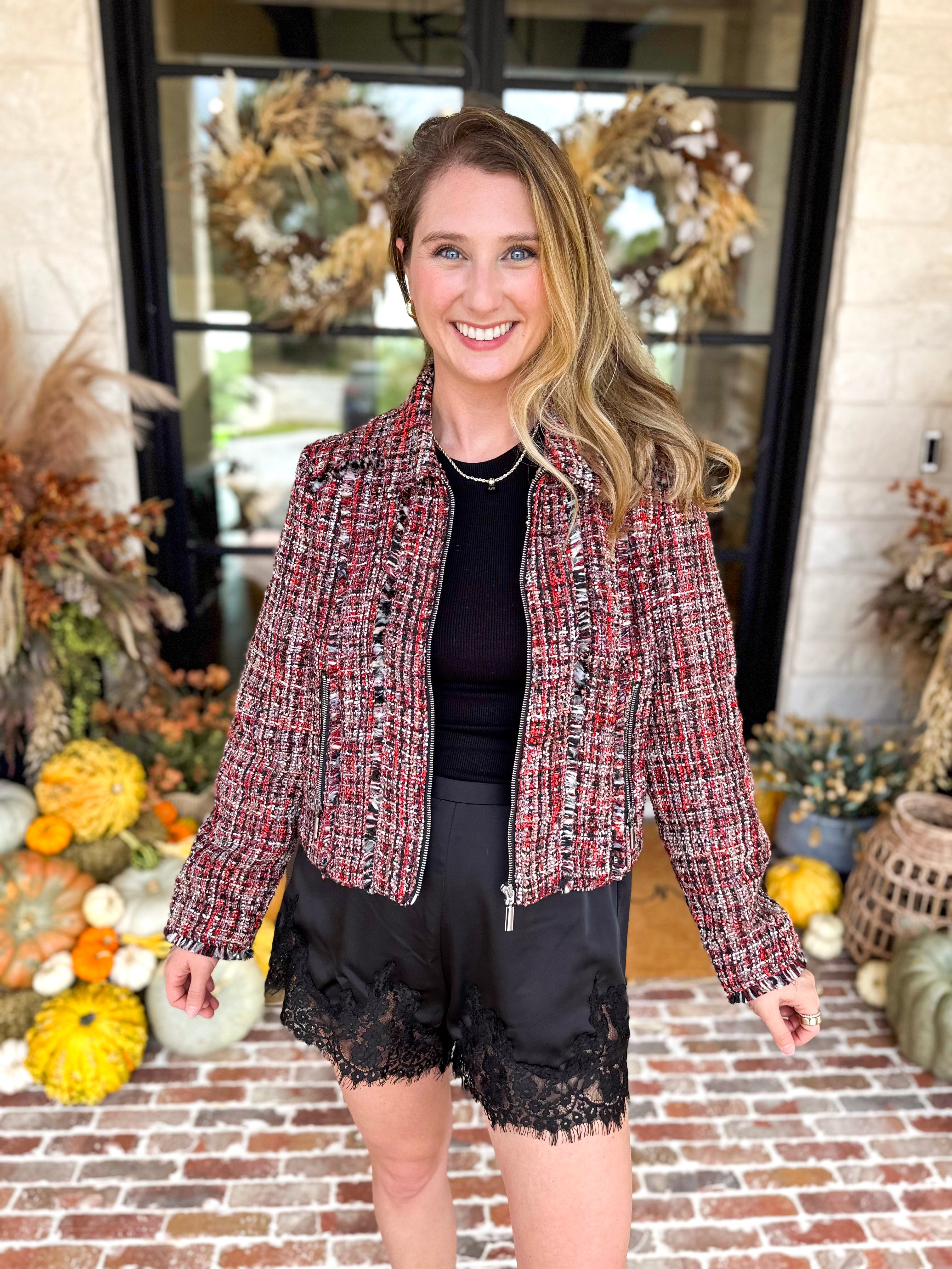 Liverpool - Wine Country Tweed & Fringe Jacket-600 Outerwear-LIVERPOOL JEANS COMPANY-July & June Women's Fashion Boutique Located in San Antonio, Texas