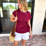 Essentials Knotted Blouse - Merlot-200 Fashion Blouses-ENTRO-July & June Women's Fashion Boutique Located in San Antonio, Texas