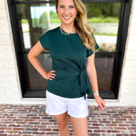 Essentials Knotted Blouse - Hunter Green-200 Fashion Blouses-ENTRO-July & June Women's Fashion Boutique Located in San Antonio, Texas