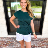 Essentials Knotted Blouse - Hunter Green-200 Fashion Blouses-ENTRO-July & June Women's Fashion Boutique Located in San Antonio, Texas