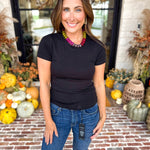 Micro-Ribbed Athleisure Top - Ink Black-210 Casual Blouses-MONO B-July & June Women's Fashion Boutique Located in San Antonio, Texas