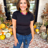Micro-Ribbed Athleisure Top - Ink Black-210 Casual Blouses-MONO B-July & June Women's Fashion Boutique Located in San Antonio, Texas