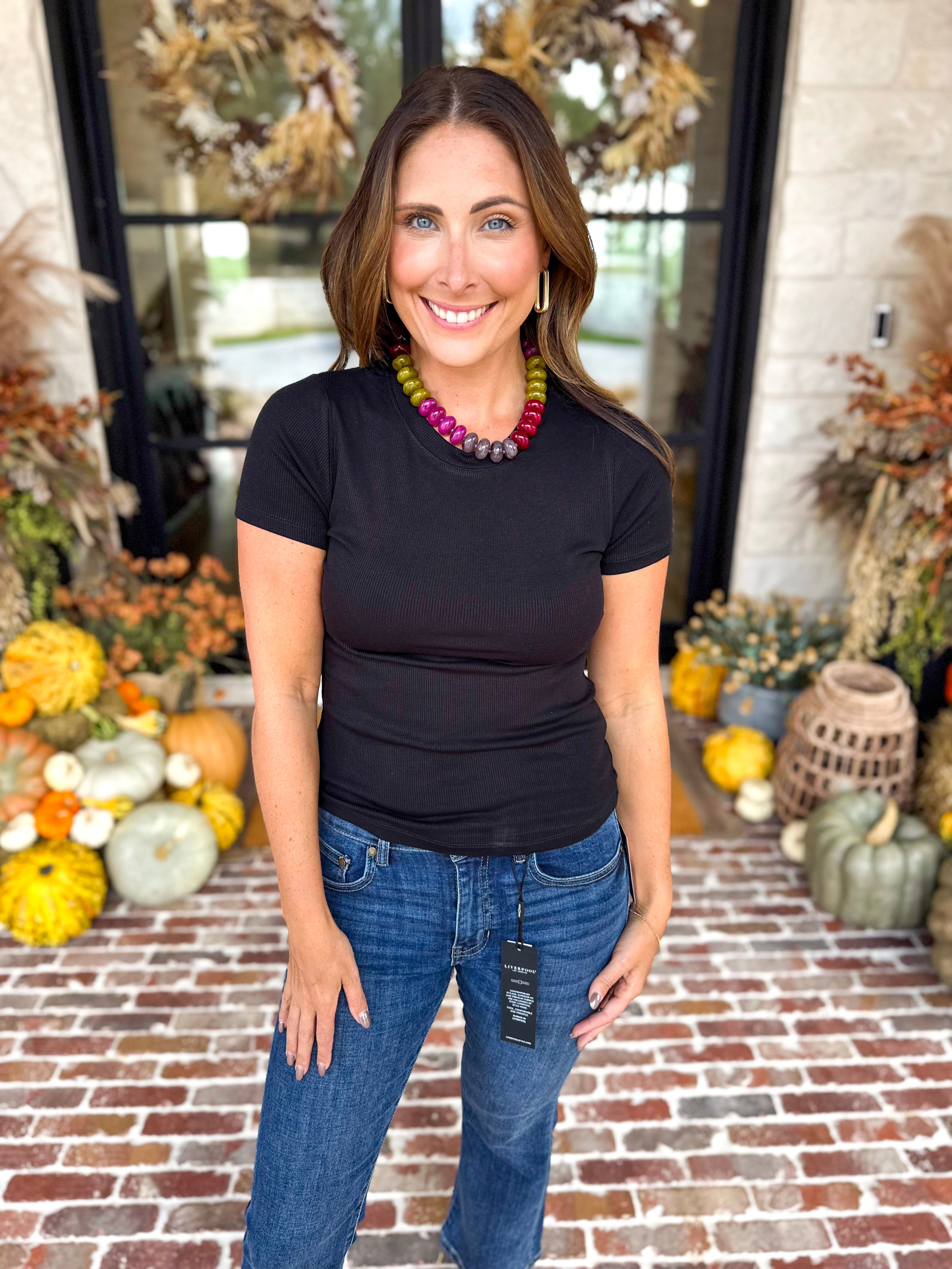 Micro-Ribbed Athleisure Top - Ink Black-210 Casual Blouses-MONO B-July & June Women's Fashion Boutique Located in San Antonio, Texas