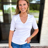Liverpool - Double Layer V-Neck Top - Ivory-210 Casual Blouses-LIVERPOOL JEANS COMPANY-July & June Women's Fashion Boutique Located in San Antonio, Texas