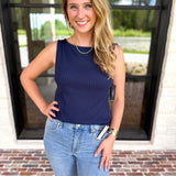 Liverpool - Classic Boatneck Knit Tank - Navy-210 Casual Blouses-LIVERPOOL JEANS COMPANY-July & June Women's Fashion Boutique Located in San Antonio, Texas