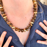 Beaded Gold Leaf & Brown Statement Necklace-110 Jewelry & Hair-Golden Lily-July & June Women's Fashion Boutique Located in San Antonio, Texas