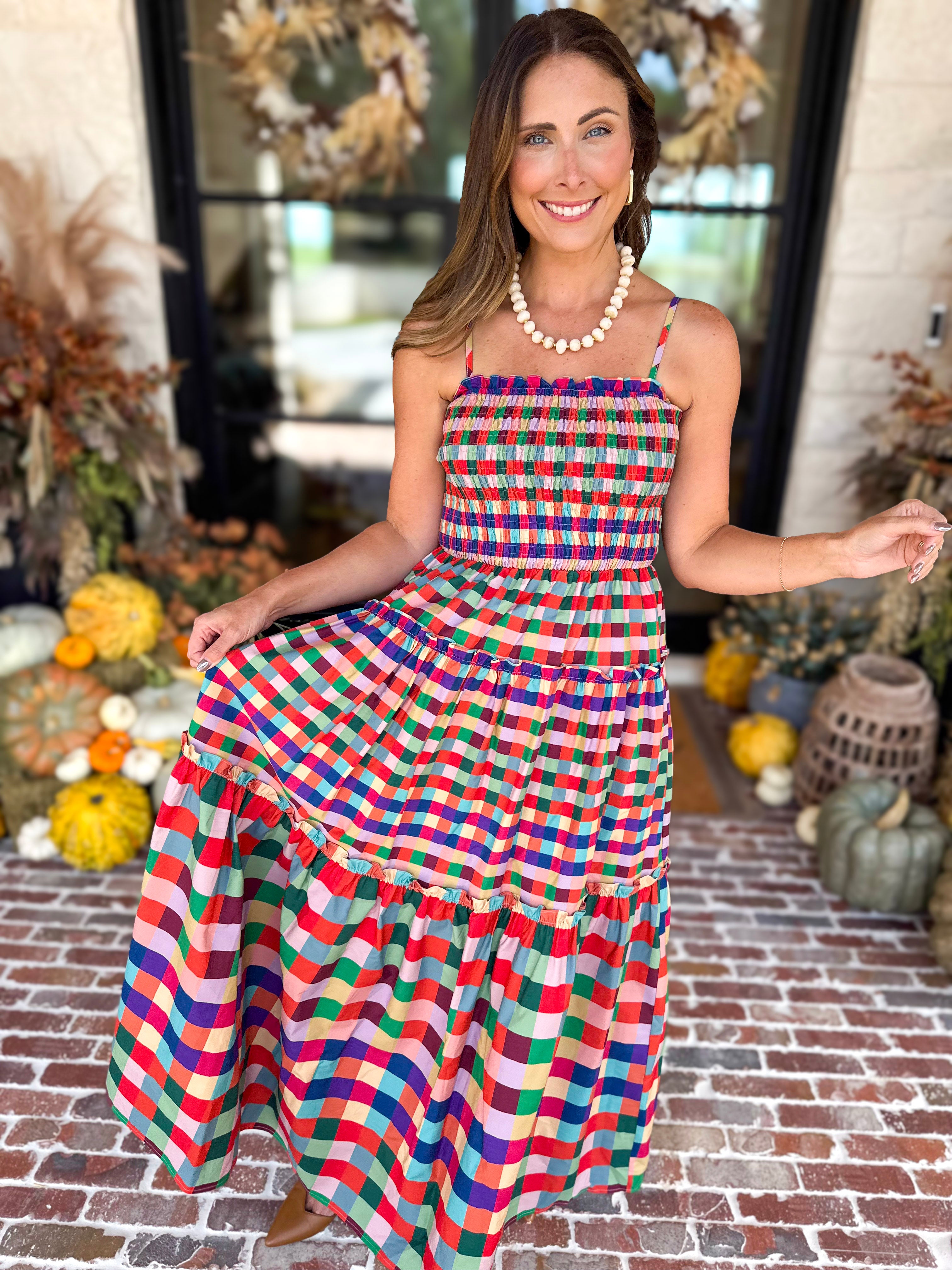 Always Vibrant Gingham Maxi Dress-500 Midi-TCEC-July & June Women's Fashion Boutique Located in San Antonio, Texas