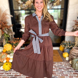 Mary Square - Lace Embroidered Brown Midi Dress-500 Midi-MARY SQUARE-July & June Women's Fashion Boutique Located in San Antonio, Texas