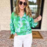 Current Air - Spring Green Floral Blouse-200 Fashion Blouses-CURRENT AIR CLOTHING-July & June Women's Fashion Boutique Located in San Antonio, Texas