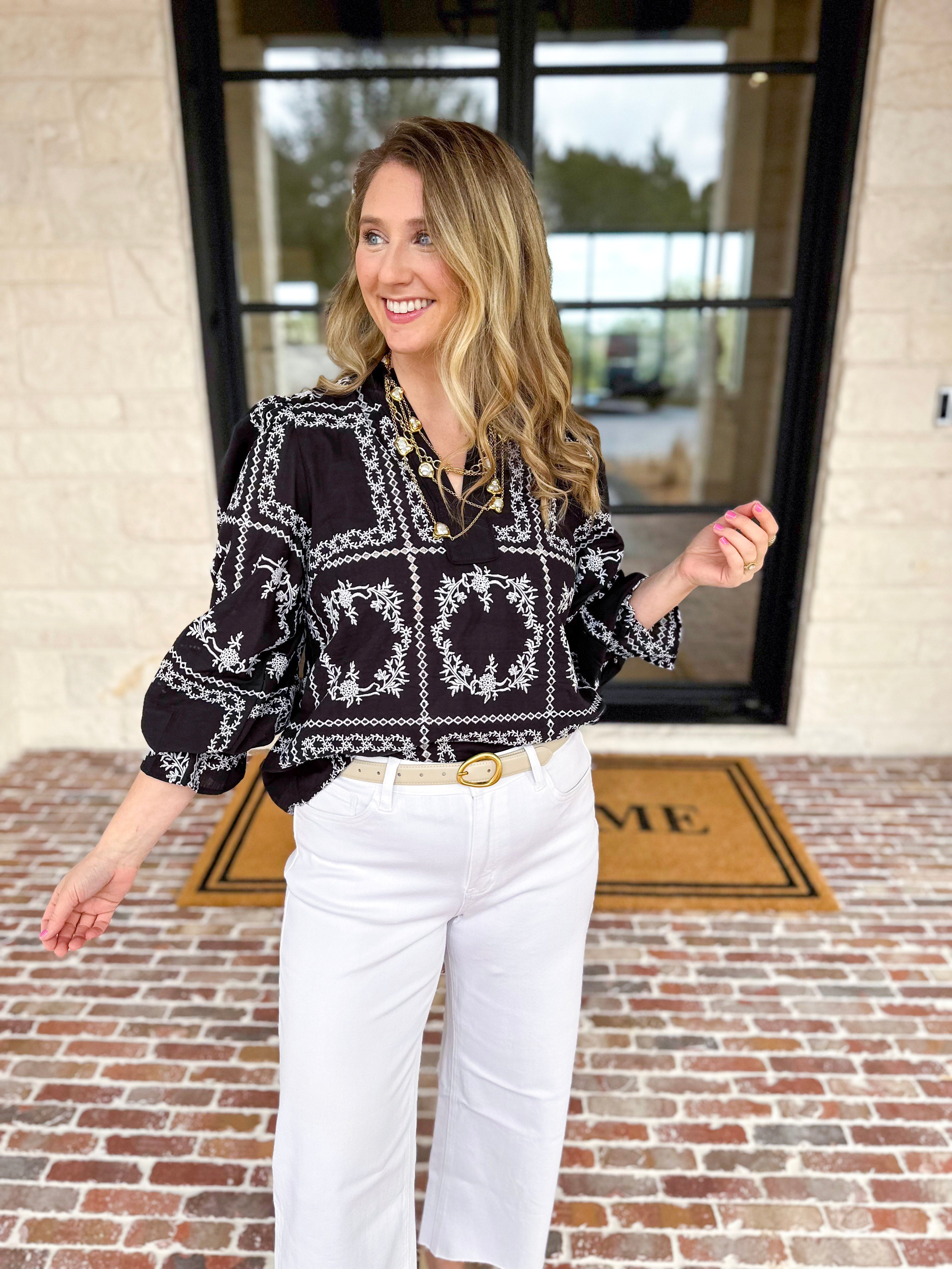 Bloom Where You're Planted Blouse - Black-200 Fashion Blouses-ENTRO-July & June Women's Fashion Boutique Located in San Antonio, Texas