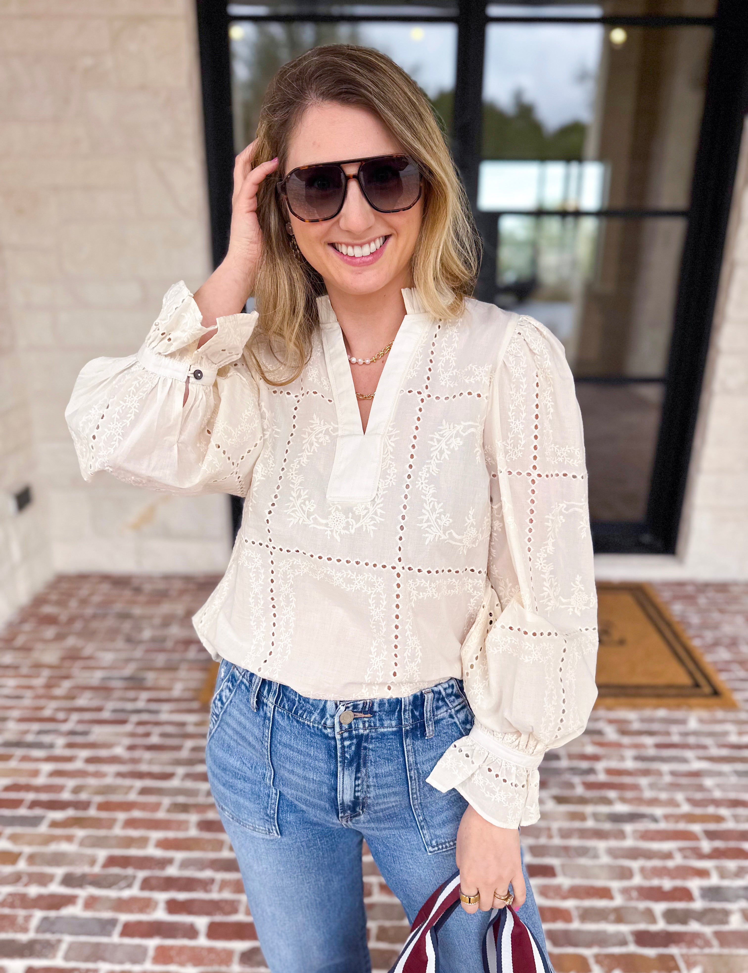 Bloom Where You're Planted Blouse - Cream-200 Fashion Blouses-ENTRO-July & June Women's Fashion Boutique Located in San Antonio, Texas