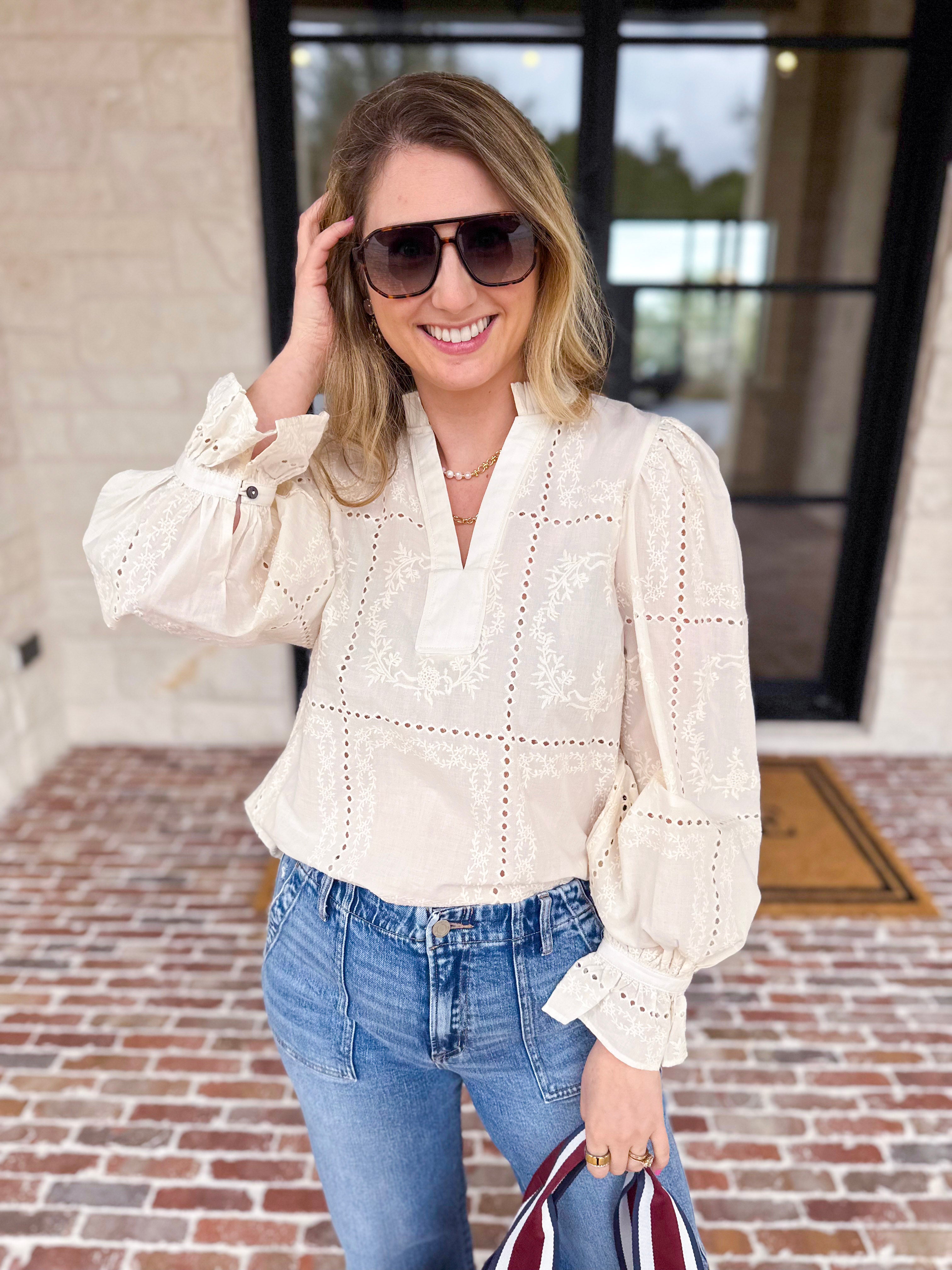 Bloom Where You're Planted Blouse - Cream-200 Fashion Blouses-ENTRO-July & June Women's Fashion Boutique Located in San Antonio, Texas