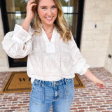 Bloom Where You're Planted Blouse - White-200 Fashion Blouses-ENTRO-July & June Women's Fashion Boutique Located in San Antonio, Texas