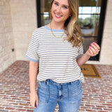 Casual Hangout Striped Tee - Blue-210 Casual Blouses-POLOGRAM-July & June Women's Fashion Boutique Located in San Antonio, Texas