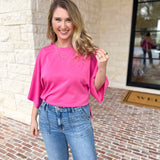 Easy Oversized Knit Top - Pink-230 Sweaters/Cardis-ENTRO-July & June Women's Fashion Boutique Located in San Antonio, Texas