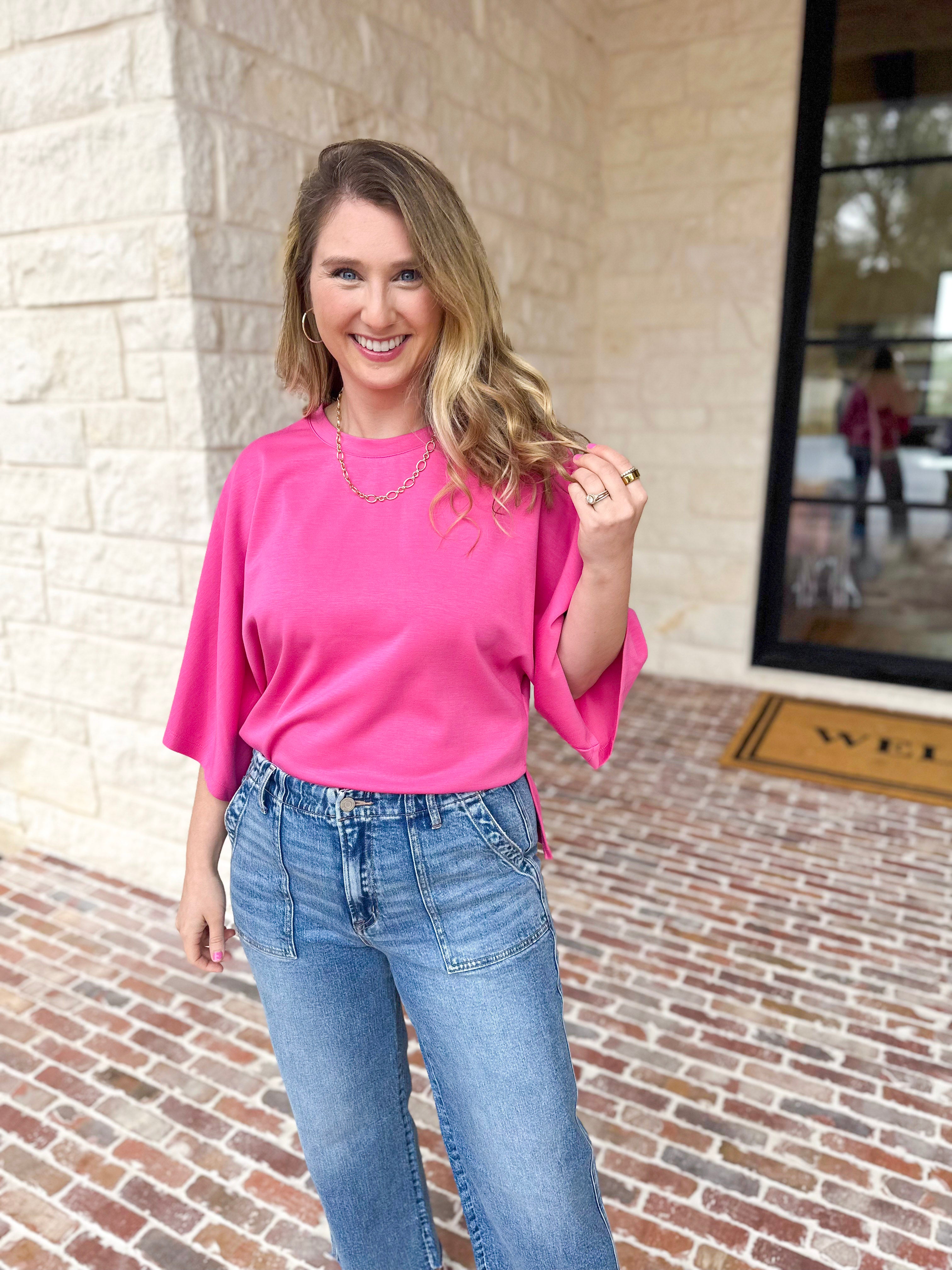 Easy Oversized Knit Top - Pink-230 Sweaters/Cardis-ENTRO-July & June Women's Fashion Boutique Located in San Antonio, Texas