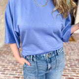 Easy Oversized Knit Top - Blue-230 Sweaters/Cardis-ENTRO-July & June Women's Fashion Boutique Located in San Antonio, Texas
