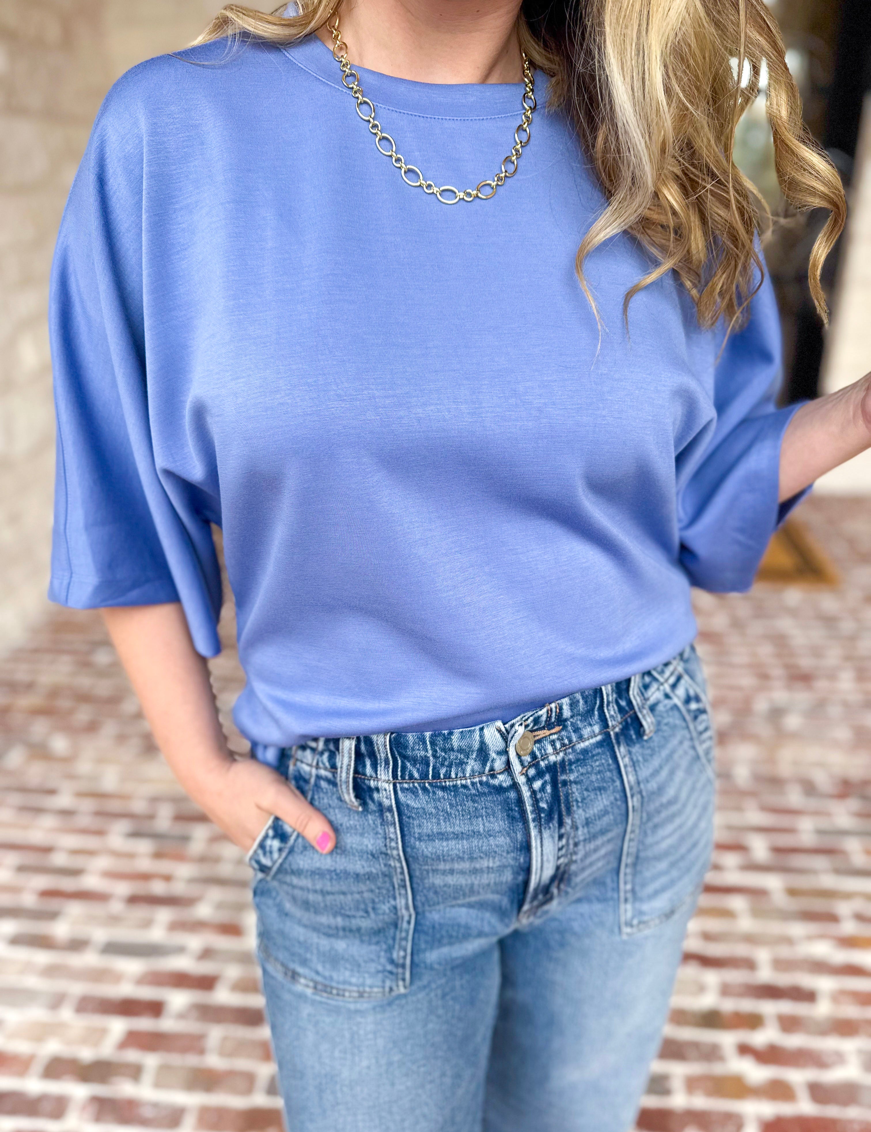 Easy Oversized Knit Top - Blue-230 Sweaters/Cardis-ENTRO-July & June Women's Fashion Boutique Located in San Antonio, Texas