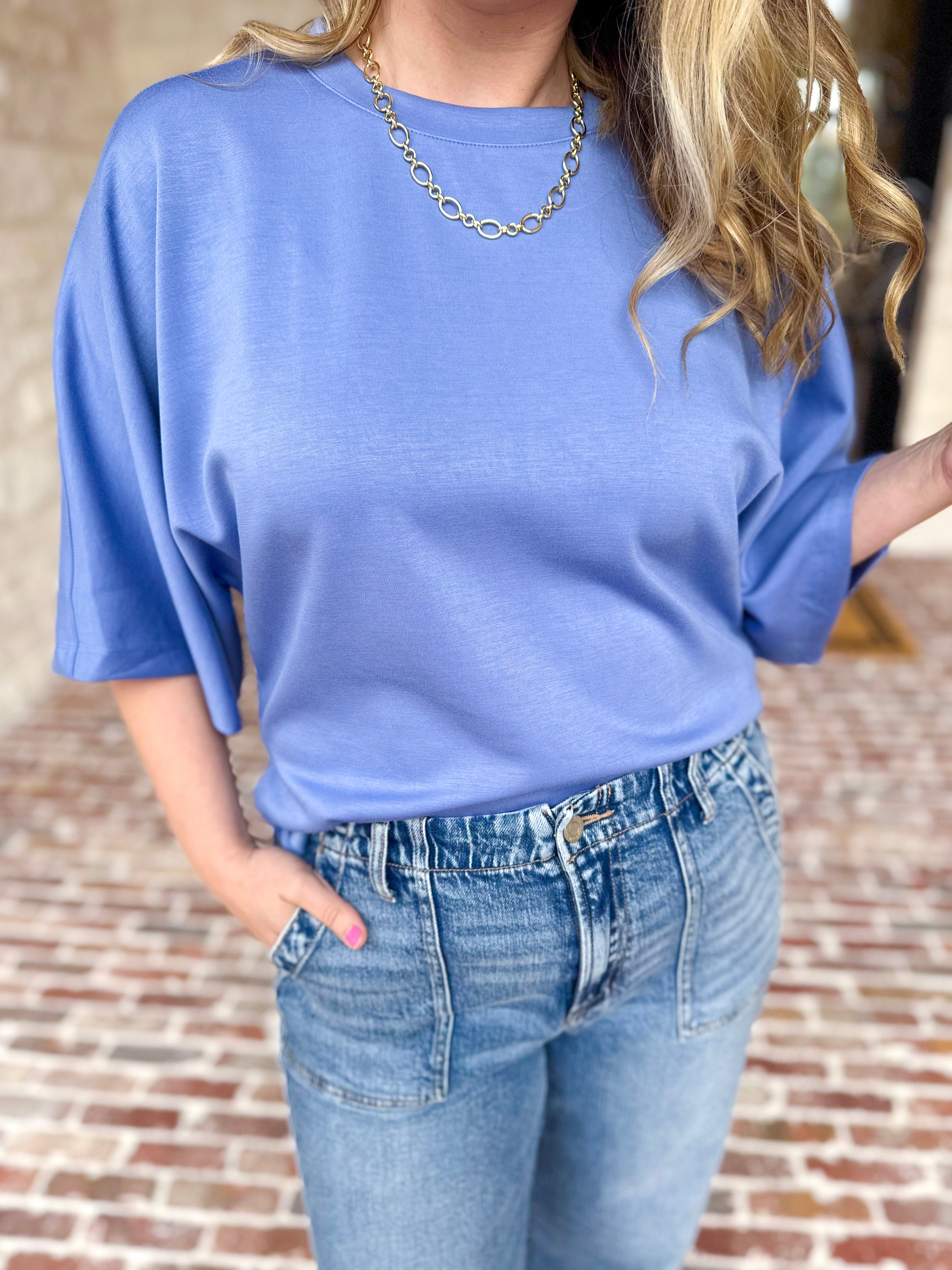 Easy Oversized Knit Top - Blue-230 Sweaters/Cardis-ENTRO-July & June Women's Fashion Boutique Located in San Antonio, Texas
