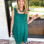 Crochet Overlay Mini Dress - Pine-510 Mini-ENTRO-July & June Women's Fashion Boutique Located in San Antonio, Texas