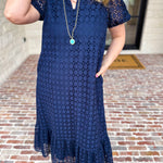 The Graceful Gathering Midi Dress - Navy-500 Midi-ENTRO-July & June Women's Fashion Boutique Located in San Antonio, Texas