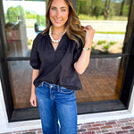 Feminine Everyday V-Neck Blouse - Black-200 Fashion Blouses-OLIVACEOUS-July & June Women's Fashion Boutique Located in San Antonio, Texas